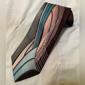 Vintage Arrow Black and Teal Art Deco Patterned Tie